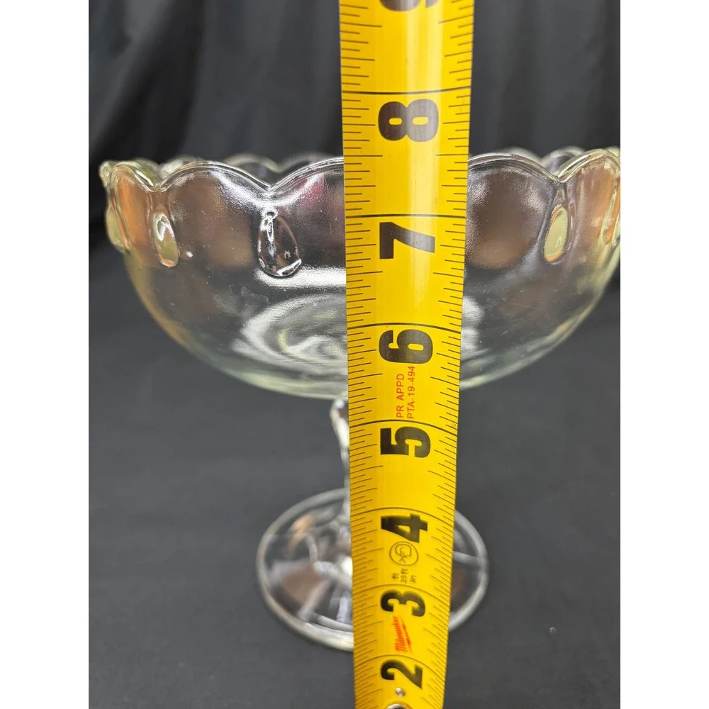 Vintage Indiana Clear Glass Teardrop Scalloped Pedestal Compote Dish 7.5